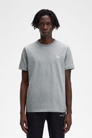 Fred Perry Ringer Men's T-Shirt Grey | IJNLC4859