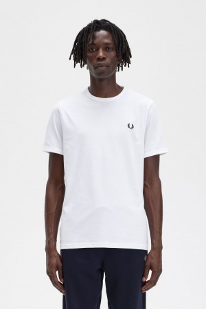 Fred Perry Ringer Men's T-Shirt White | NDTPZ2810