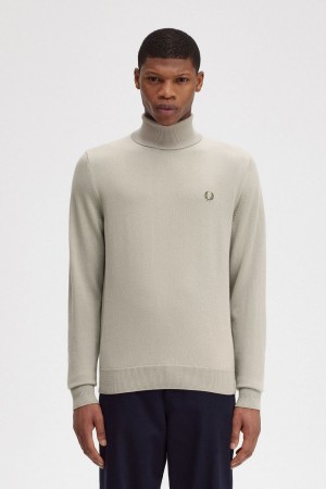 Fred Perry Roll Neck Men's Jumper Dark Oatmeal | DFXKT9058