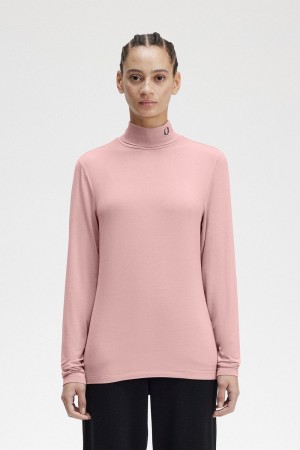 Fred Perry Roll Neck Women's T-Shirt Dusty Rose Pink | JQRPZ7684