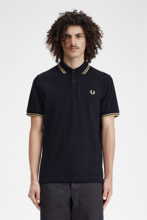 Fred Perry Shanghai M12 Men's Polo Shirt Black Champagne | EXBZG3065