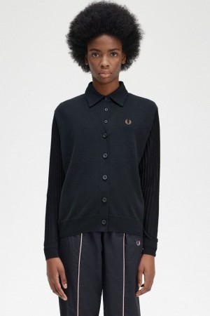 Fred Perry Sheer Sleeve Women's Cardigan Black | LQHSM5629