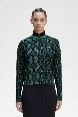 Fred Perry Snake Print Women's Cardigan Deep Mint | ZTVUC3149