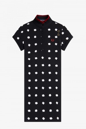 Fred Perry Spot Print Piqué Women's Dress Black | PDNYX2478