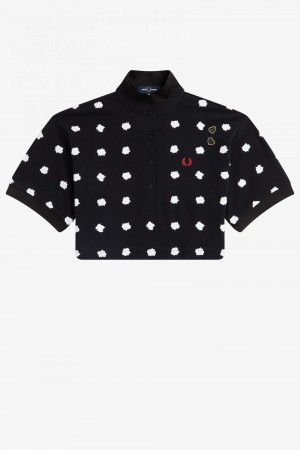 Fred Perry Spot Print Piqué Women's Polo Shirt Black | QICHM5170