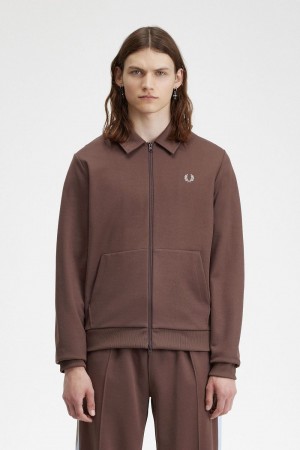 Fred Perry Tape Detail Collared Men's Track Jackets Dark Red | URYKF9037