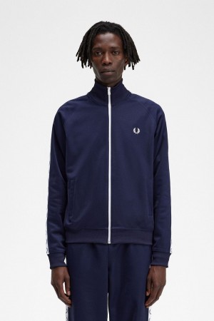 Fred Perry Taped Men's Track Jackets Carbon Blue | GJFVL0261