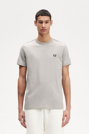 Fred Perry Taped Ringer Men's T-Shirt Grey | NJXSO3789