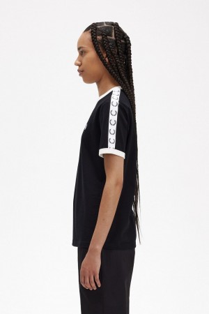 Fred Perry Taped Ringer Women's T-Shirt Black | OKQWA2786