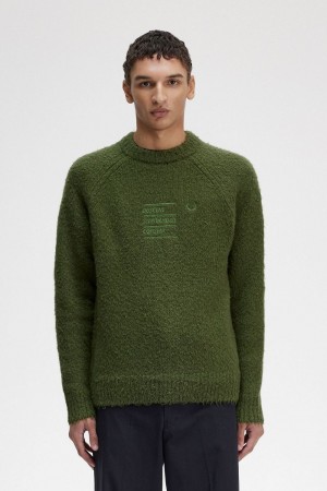 Fred Perry Textured Knitted Men's Jumper Chive Green | PYCZQ7492