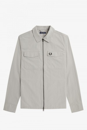 Fred Perry Textured Zip-Through Men's Shirt Grey | NWXOS9810