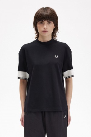 Fred Perry Tipped Cuff Piqué Women's T-Shirt Black | XCUPW4625