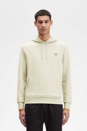 Fred Perry Tipped Hooded Men's Sweatshirts Oatmeal | ISZAQ0972