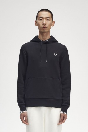 Fred Perry Tipped Hooded Men's Sweatshirts Black | FUMTV7905