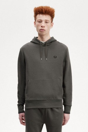 Fred Perry Tipped Hooded Men's Sweatshirts Field Green | PUORJ4072