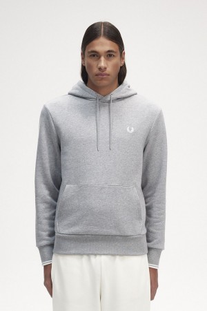 Fred Perry Tipped Hooded Men's Sweatshirts Grey | WZQJG6134