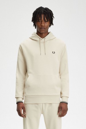 Fred Perry Tipped Hooded Men's Sweatshirts Oatmeal Black | AMIUD6480