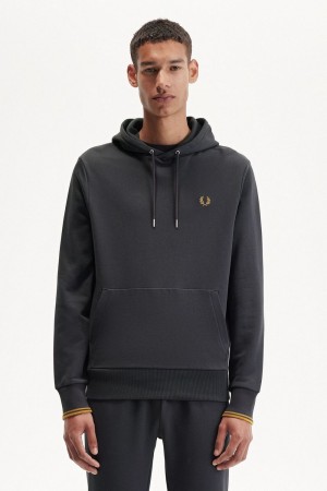 Fred Perry Tipped Hooded Men's Sweatshirts Anchor Grey Dark Coffee | REAKF1563