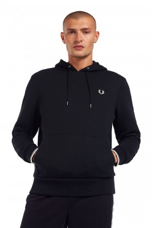 Fred Perry Tipped Hooded Men's Sweatshirts Navy | YOSRQ3201