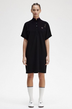 Fred Perry Tipped Piqué Shirt Women's Dress Black | JDGWF1382