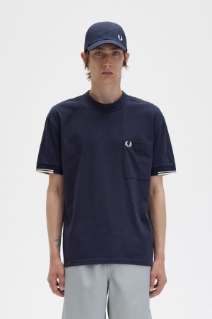 Fred Perry Tipped Sleeve Men's T-Shirt Navy | LYERP5678