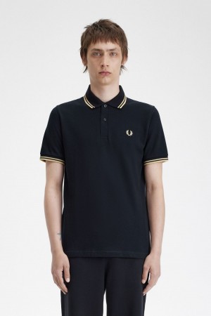 Fred Perry Tokyo M12 Men's Polo Shirt Black Champagne | JEGLQ1950