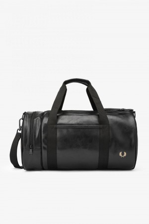 Fred Perry Tonal PU Barrel Women's Bags Black | TAMYL0643