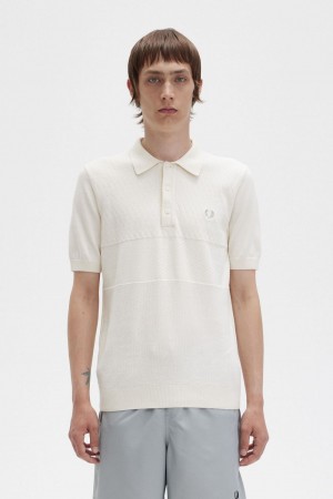 Fred Perry Tonal Panel Knitted Men's Shirt Beige | HNZDQ3715