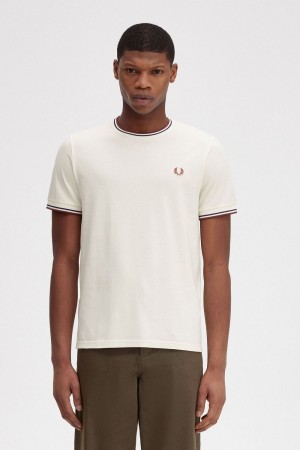 Fred Perry Twin Tipped Men's T-Shirt Beige Whisky Brown | QAHPC0276