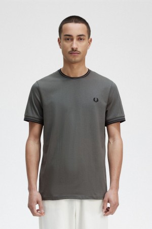 Fred Perry Twin Tipped Men's T-Shirt Field Green | CDVNM1726