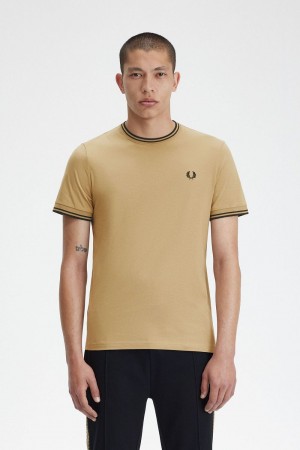 Fred Perry Twin Tipped Men's T-Shirt Green Black | XZPSQ0459