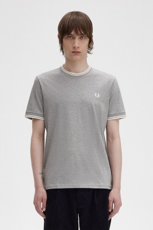 Fred Perry Twin Tipped Men's T-Shirt Grey | IDGJK2650