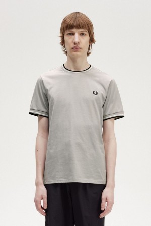 Fred Perry Twin Tipped Men's T-Shirt Grey | XPLQT4713