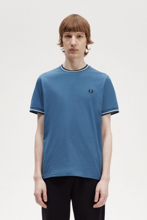 Fred Perry Twin Tipped Men's T-Shirt Midnight Blue | SHBMV0359