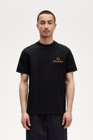 Fred Perry Twin Tipped Pocket Men's T-Shirt Black | IVNKL6894