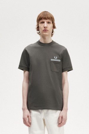 Fred Perry Twin Tipped Pocket Men's T-Shirt Field Green | ZTIHW1569