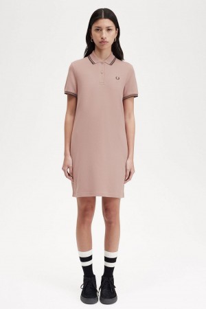 Fred Perry Twin Tipped Shirt Women's Dress Dark Pink Whisky Brown | YNCBG8725