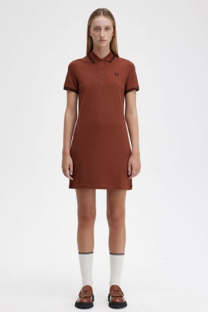 Fred Perry Twin Tipped Shirt Women's Dress Whisky Brown Black | VWRLH6189