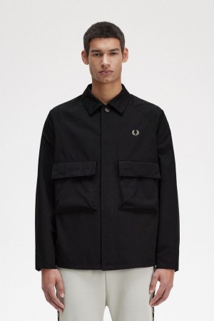 Fred Perry Utility Men's Shirt Black | QOGWA5194