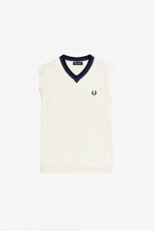 Fred Perry V-Neck Knitted Men's Tanks Beige | RTXLO0615