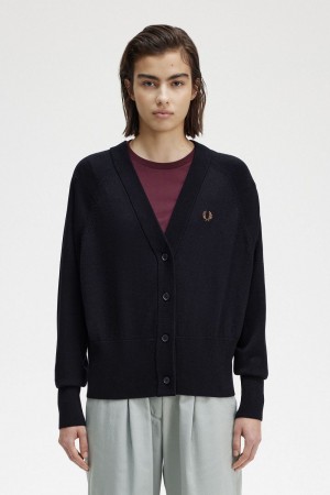 Fred Perry V-Neck Women's Cardigan Navy | NATYV3458