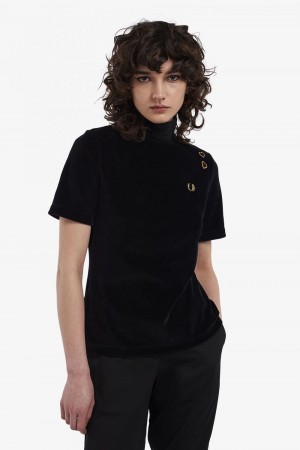 Fred Perry Velour Women's T-Shirt Black | ZUDVG1047