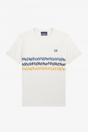 Fred Perry Vine Graphic Men's T-Shirt Snow White | KMBNA3629