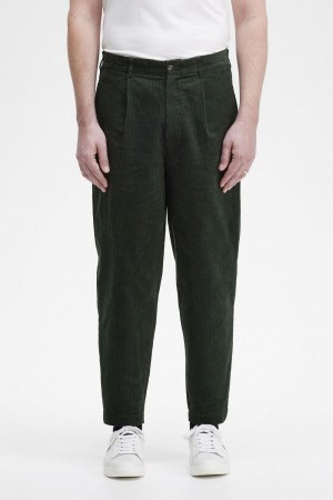 Fred Perry Waffle Cord Tapered Men's Pants Night Green | WKZAX1365