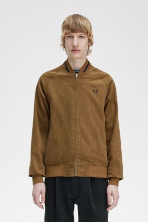 Fred Perry Waffle Cord Tennis Bomber Men's Jackets Brown | ZISML2863