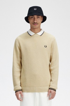 Fred Perry Waffle Stitch Men's Jumper Oatmeal | XYPRU7250