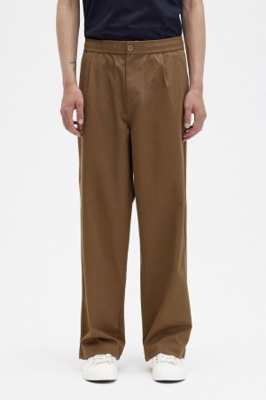 Fred Perry Wide Leg Drawstring Men's Pants Brown | EMDAB1308