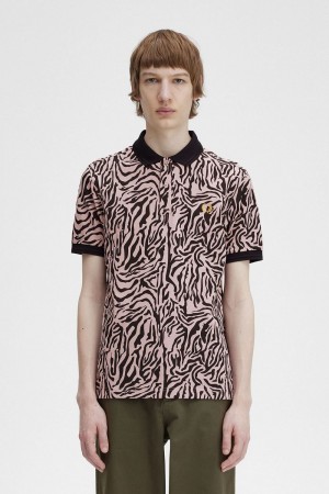 Fred Perry Zebra Print Men's Shirt Dusty Rose Pink | JACBQ7532