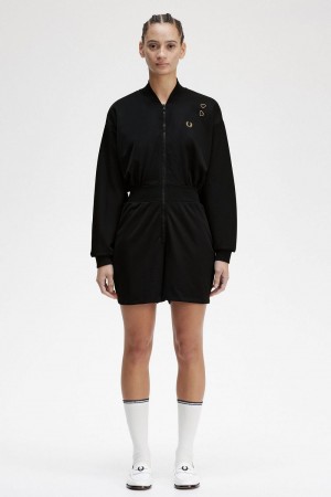 Fred Perry Zip-Through Playsuit Women's Dress Black | JUCTX7584