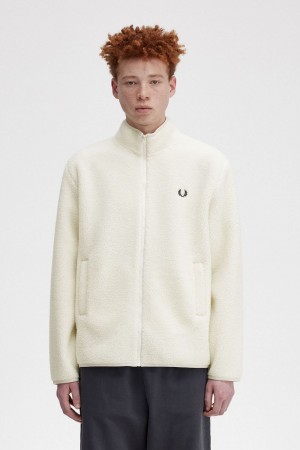 Fred Perry Zip Through Borg Fleece Men's Sweatshirts Beige | KGYHV5317